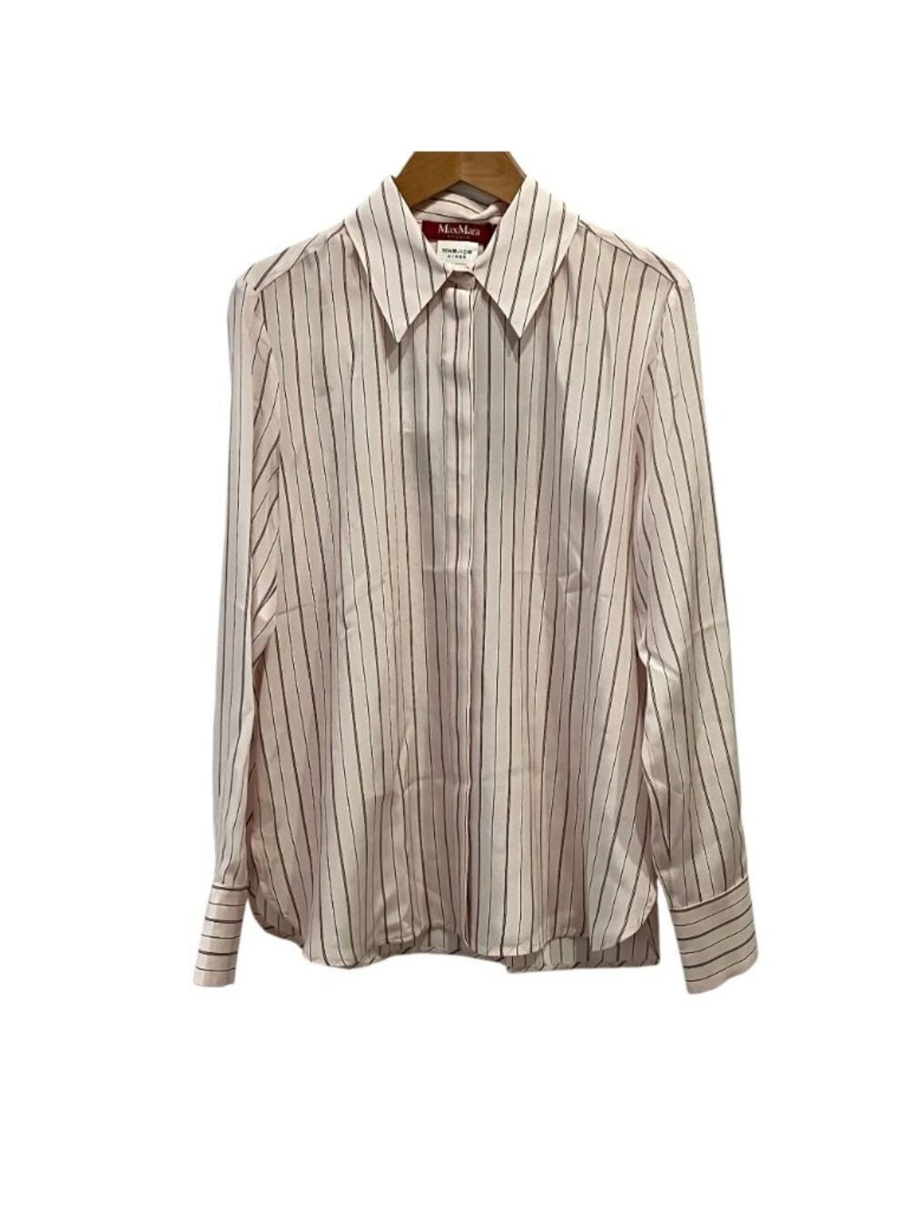 Max Mara Studio Frilled Pure Silk Crepe de Cisin Shirt 40 Light Pink